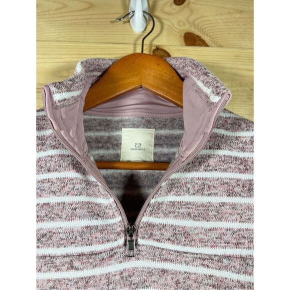 Thread & Supply Women's Striped Pullover 1/4 Zip Sweatshirt in Pink and White Si - Picture 6 of 16